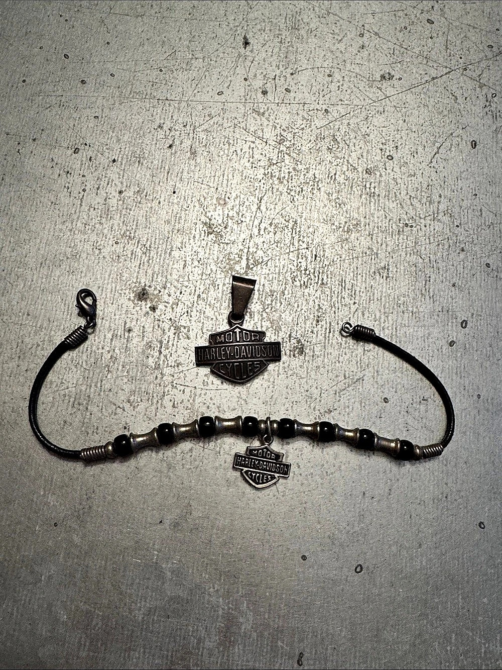 Harley-Davidson Beaded Anklet & Matching Pendant (real silver)